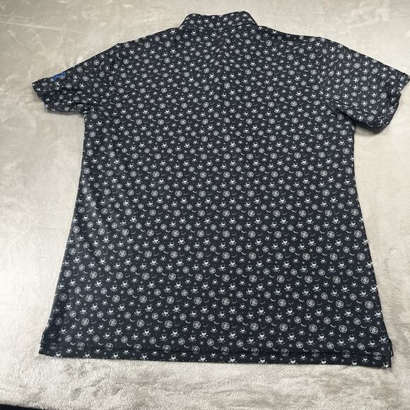 G/Fore G4 Golf Shirt Performance Polo Sketch Skull & Tees Print Black Men's L - Picture 5 of 9